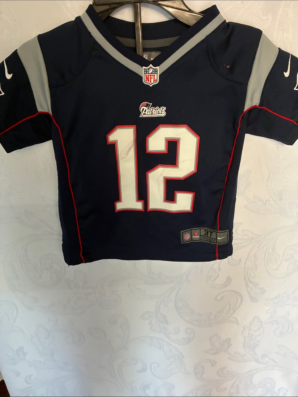 Nike Navy & Gray Kids Football Jersey #12 with Red Trim